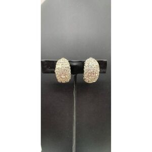 Vintage Gay Boyer Sparkly Silver Tone & Rhinestones Half Hoop Clip On Earrings